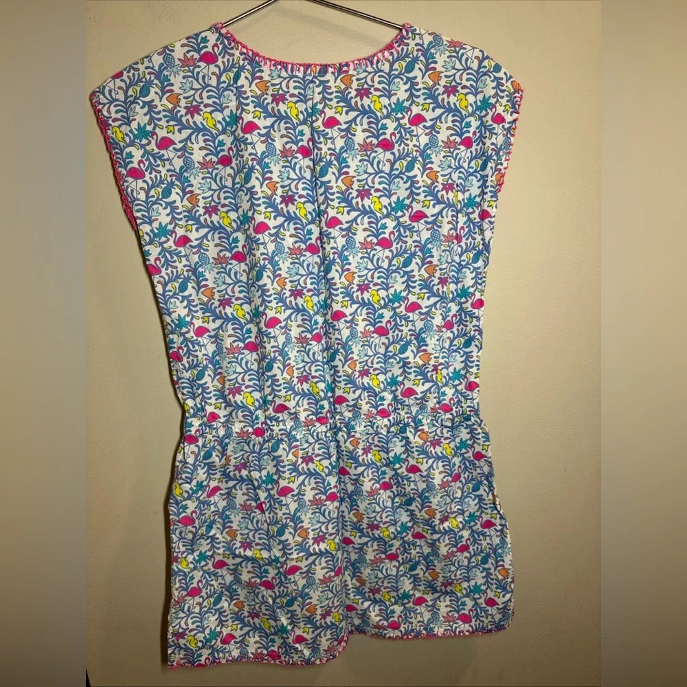 Vineyard Vines Girls Floral Swim Coverup Romper in White, Blue & Pink